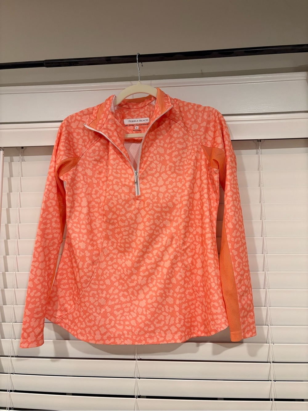 Pebble Beach Coral Leopard-Print Quarter-Zip Pullover